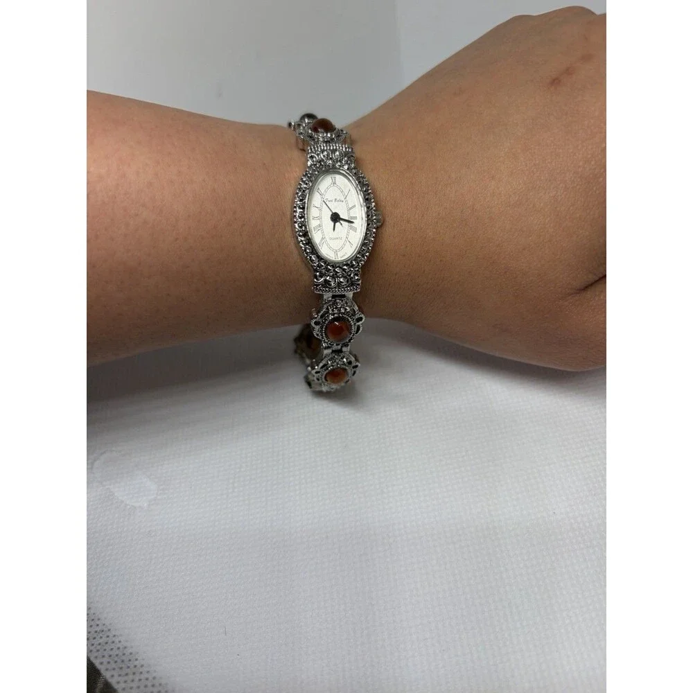Fred Belay Women’s Silver Tone Bracelet Watch – Working Quartz Watch with Amber